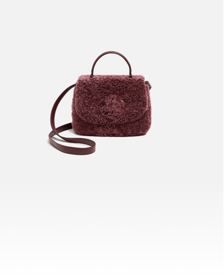 MANACO トップハンドルミニショルダーバッグ ムートン ボルドー