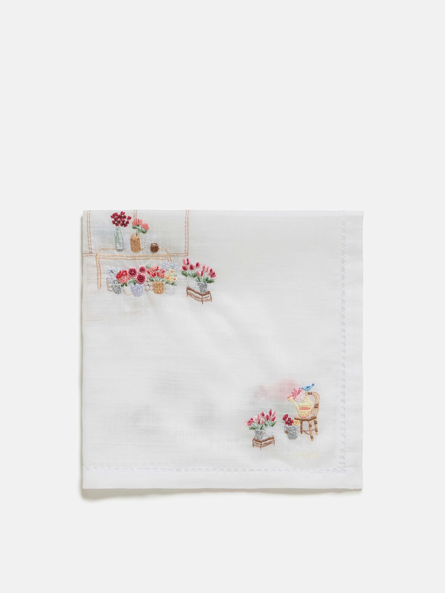 手刺繍ハンカチ ホワイト |刺繍・レース | WAKO公式オンライン