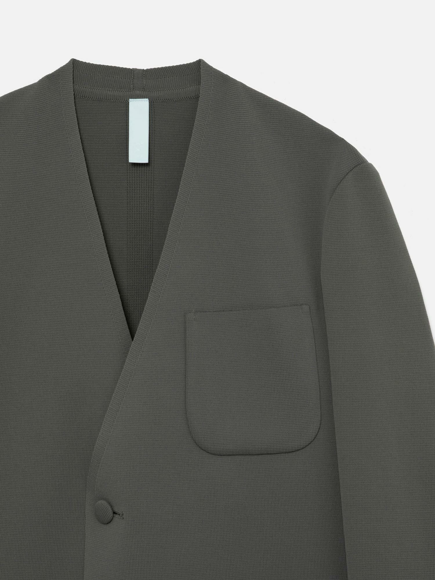 CFCL MILAN RIB DOUBLE BREASTED COLLARLESS PATCH POCKETS LONG