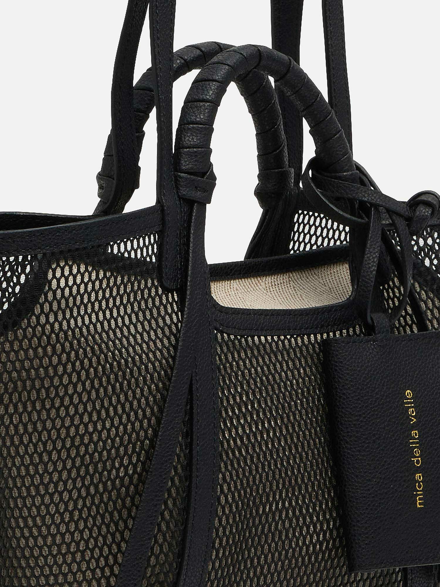 mica della valle メッシュバッグ small ブラック |トートバッグ