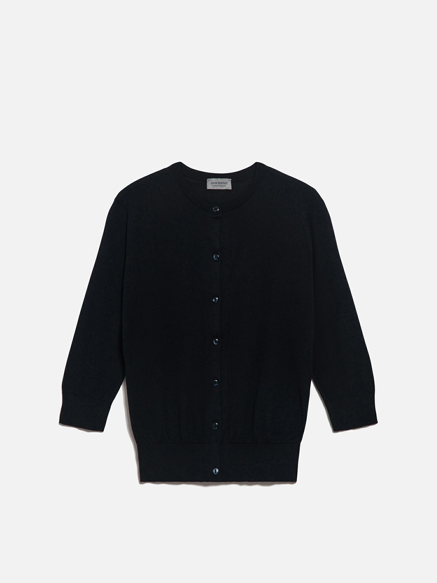 ジョンスメドレー クルーネック7分袖コットンニットカーディガン
