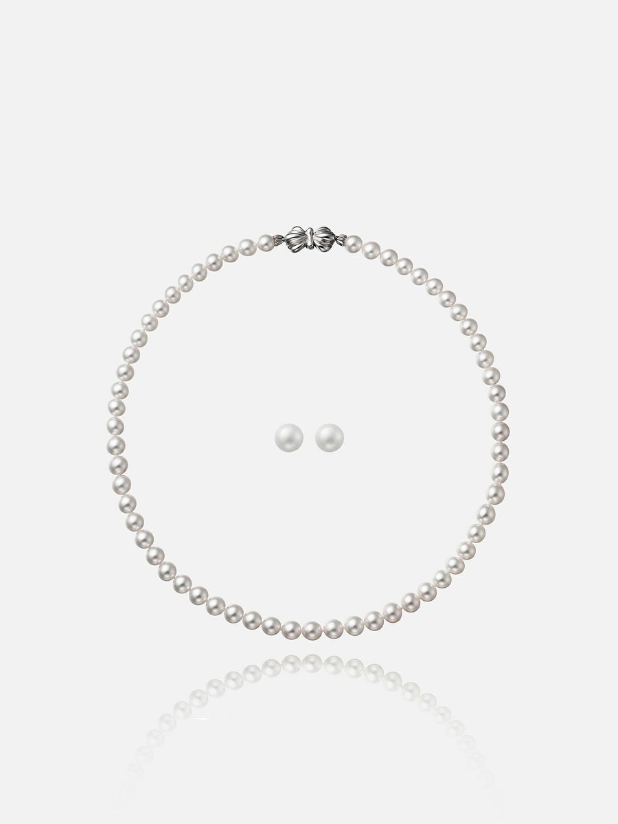 パールネックレス＆ピアスセット〈アコヤ真珠〉