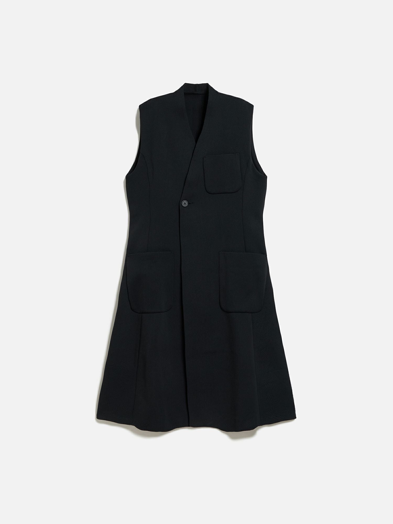 CFCL COLLARLESS PATCH POCKETS LONG VEST ブラック |アウター