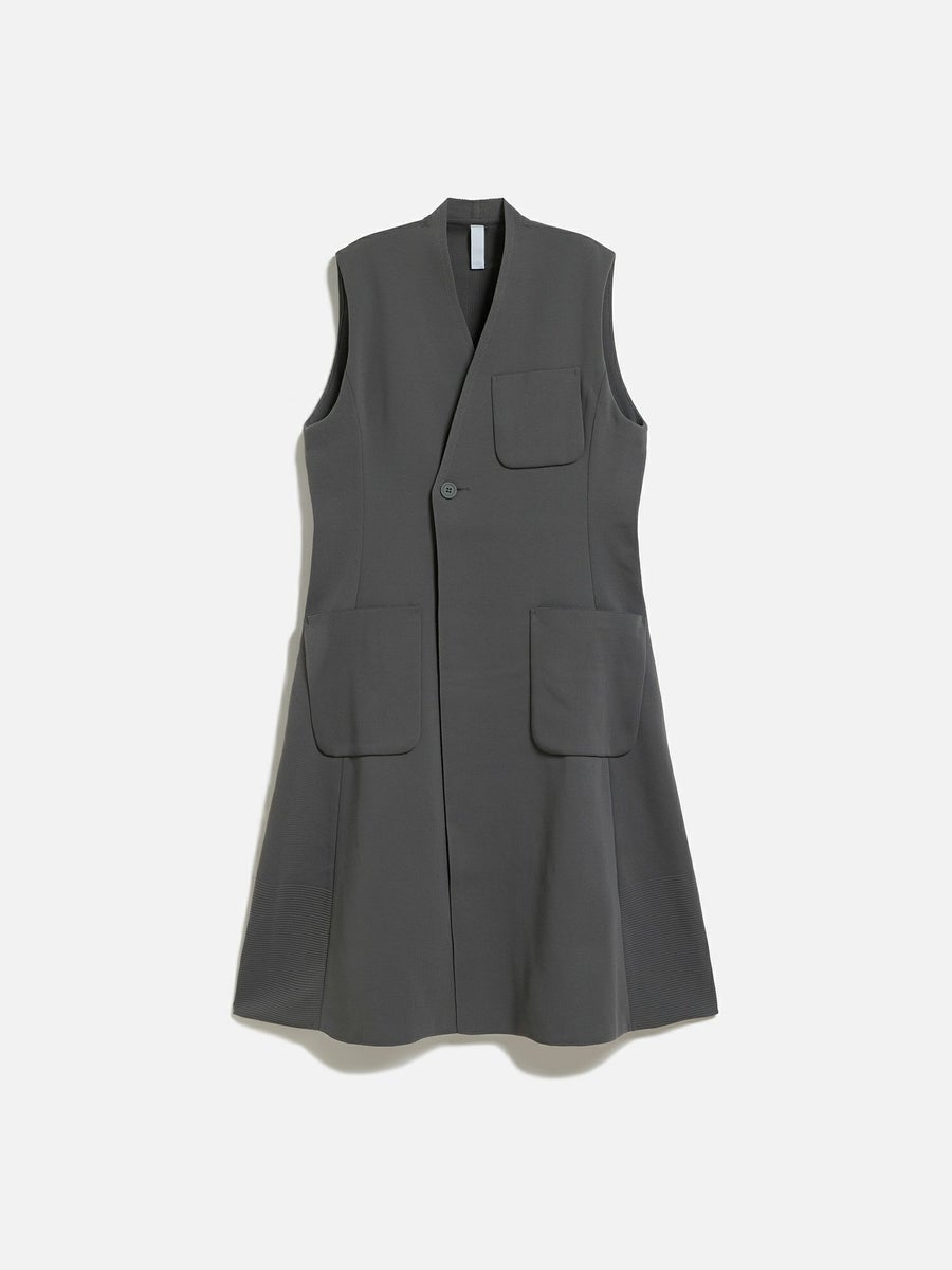 CFCL　COLLARLESS PATCH POCKETS LONG VEST ミディアムグレー