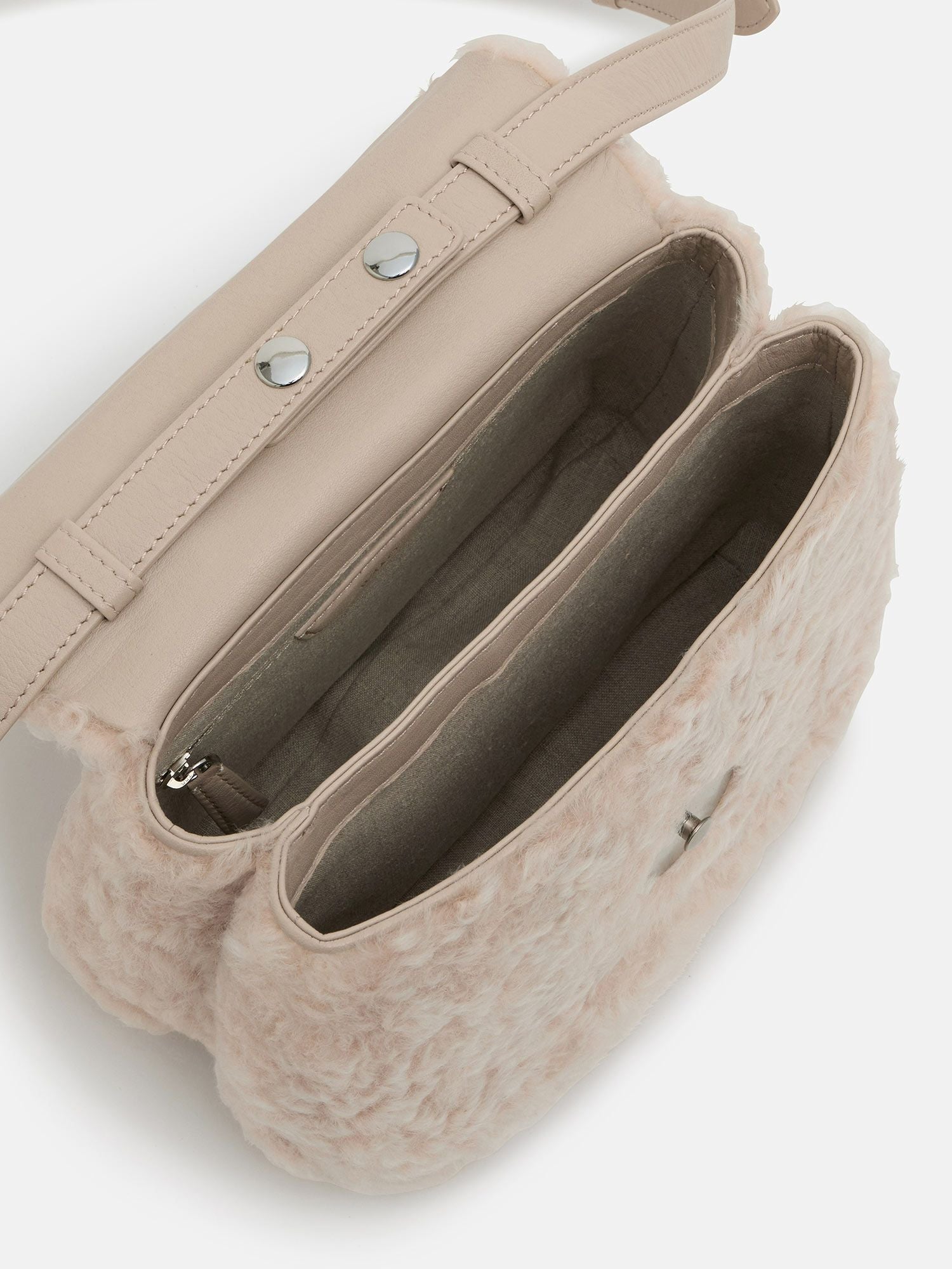 MANACO トップハンドルミニショルダーバッグ ムートン ベージュ