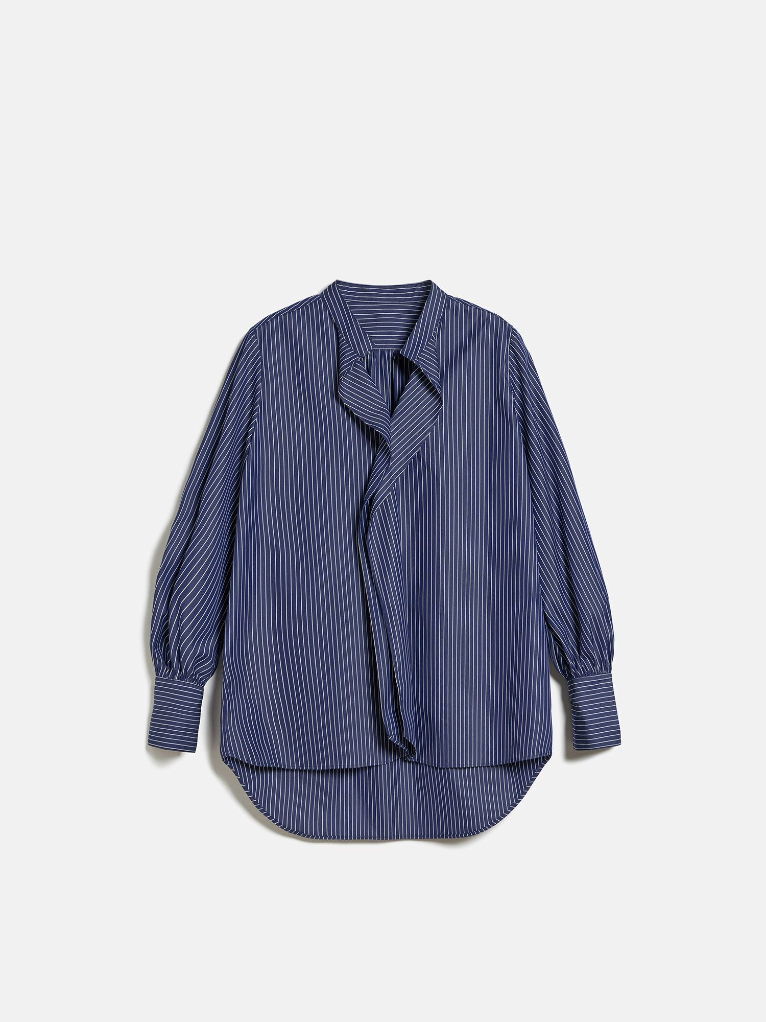 エムフィル T/Cストライプシャープ フリルブラウス ネイビー |トップス