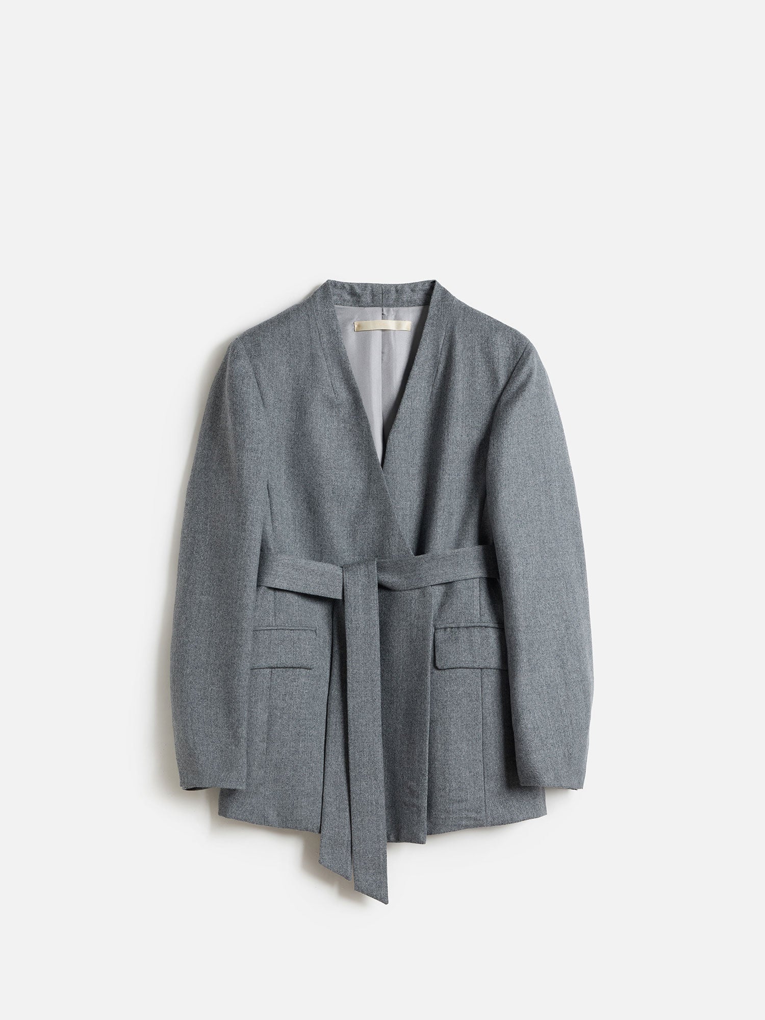 NEW CLOSET　ノーカラーベルトジャケット ミディアムグレー